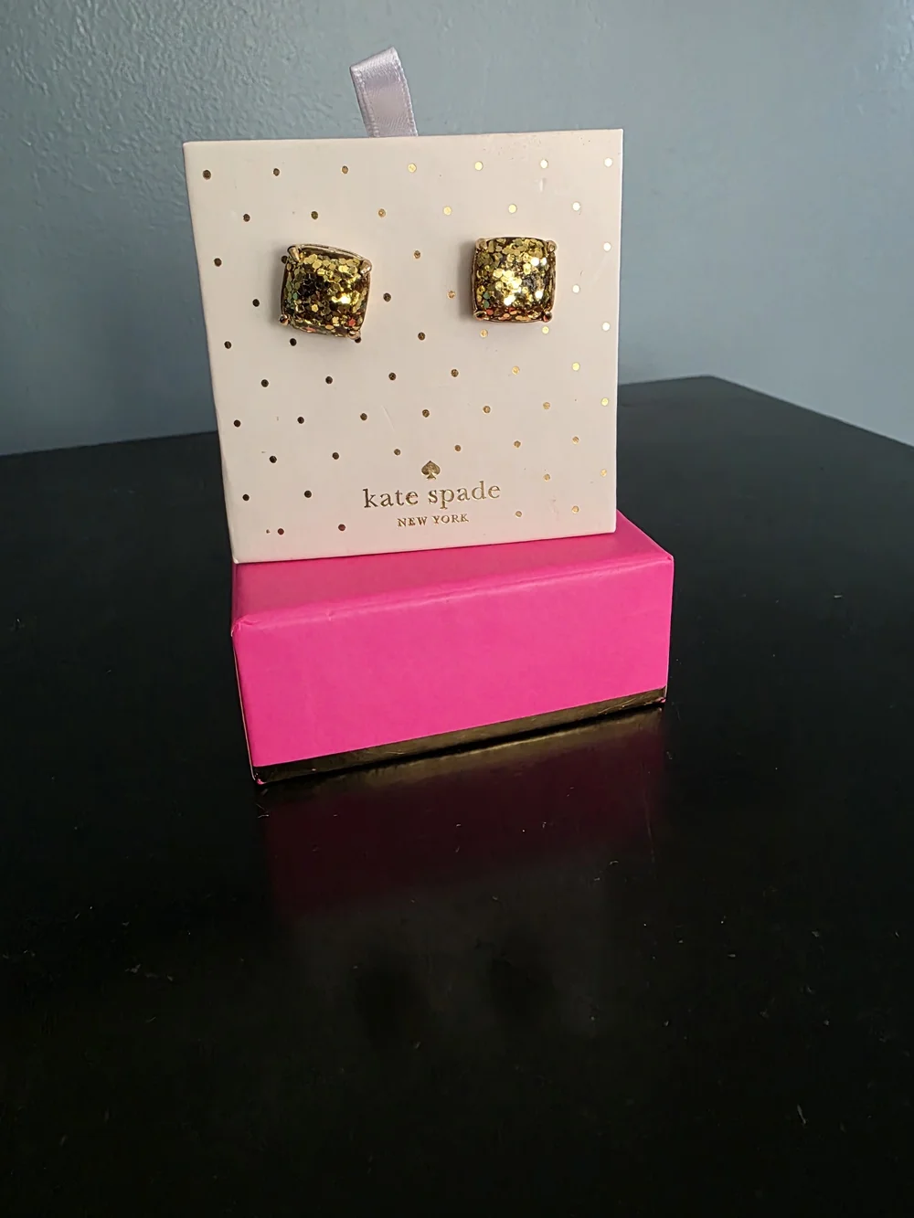 NWT Kate Spade Gold Glitter Small Square Stud Earrings 0.5